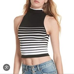 Free People High Five Seamless Striped Sleeveless Turtleneck Cropped Top XS/S